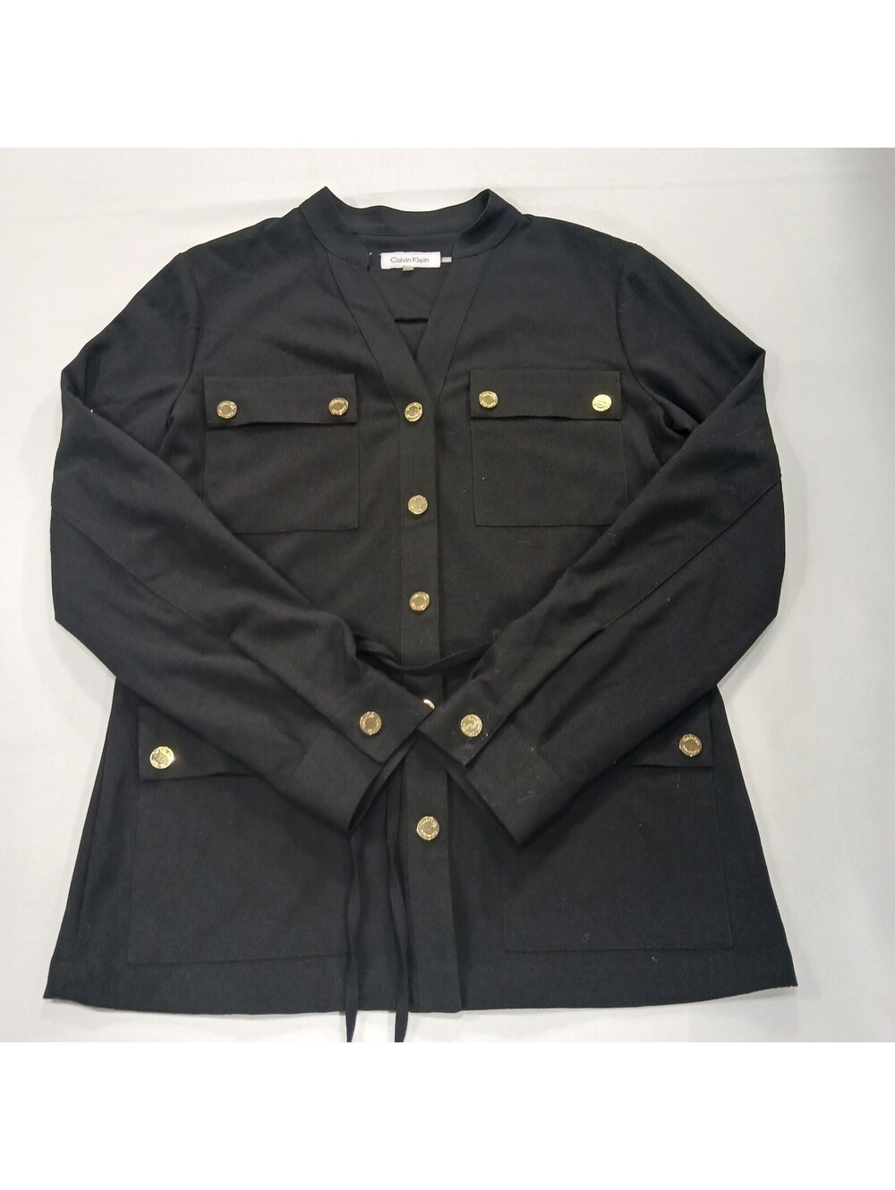Calvin Klein Women’s Black Utility Safari Button Shirt Jacket Drawstring Size 2